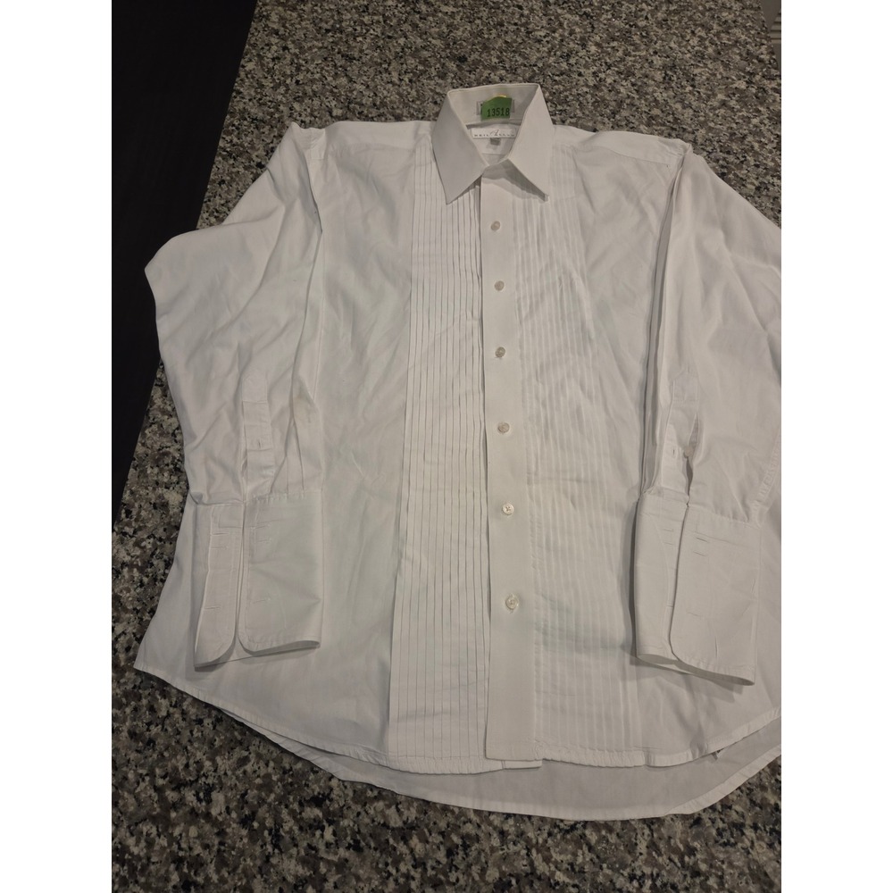 Neil Allyn Mens White Pleated Bib French Cuff Tuxedo Shirt 15.5 32/33 Cotton